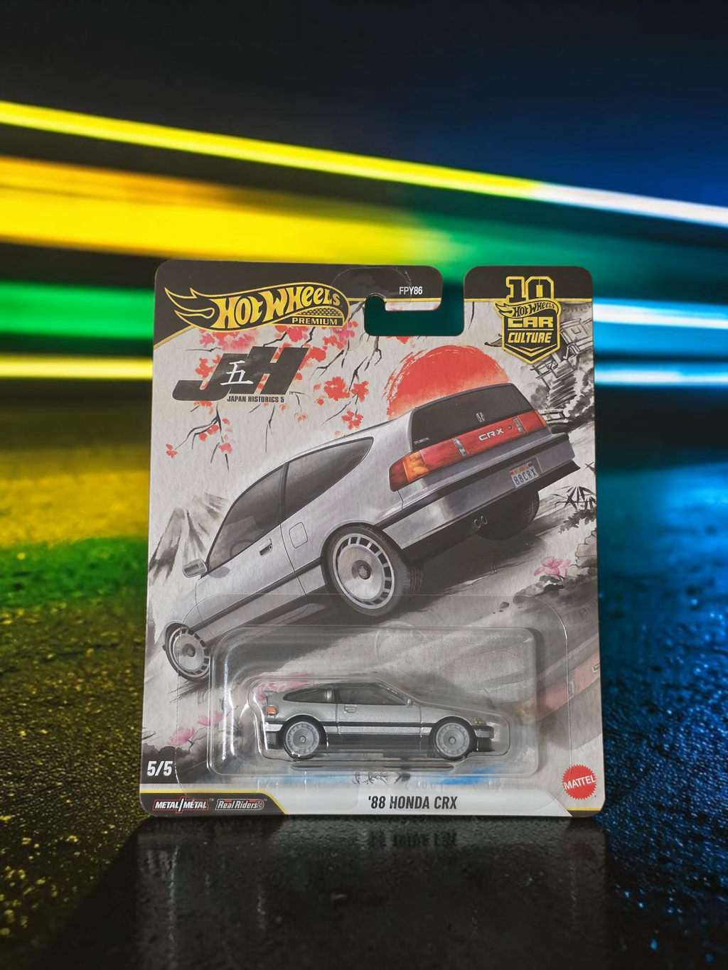 Winters & Johnson Diecast Hot Wheels 88 Honda CRX Japan Historics 5 premium diecast car in 1:64 scale on blister card