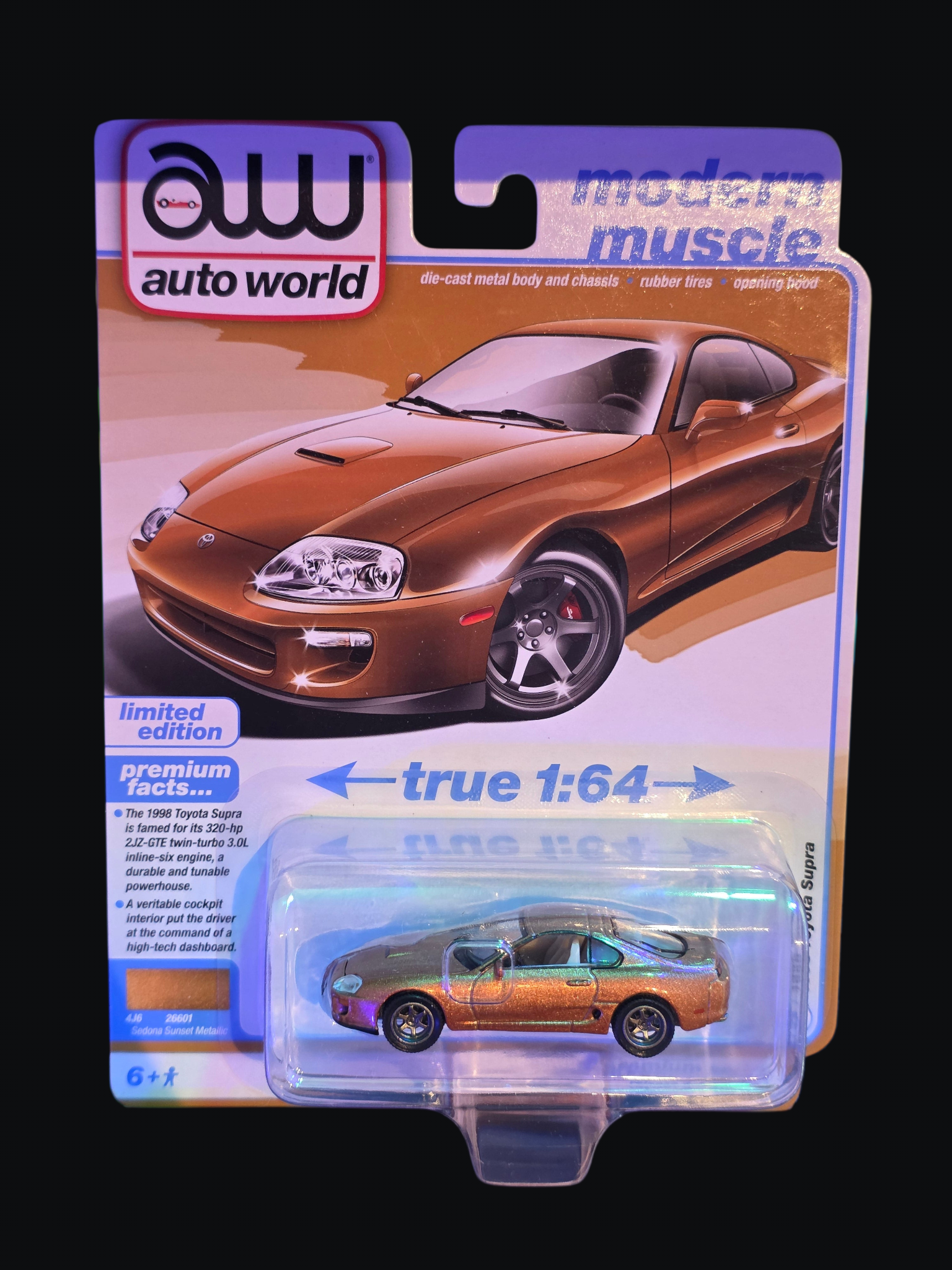 Winters & Johnson Diecast 1:64 scale 1998 Toyota Supra in Sedona Sunset Metallic with die-cast metal body.