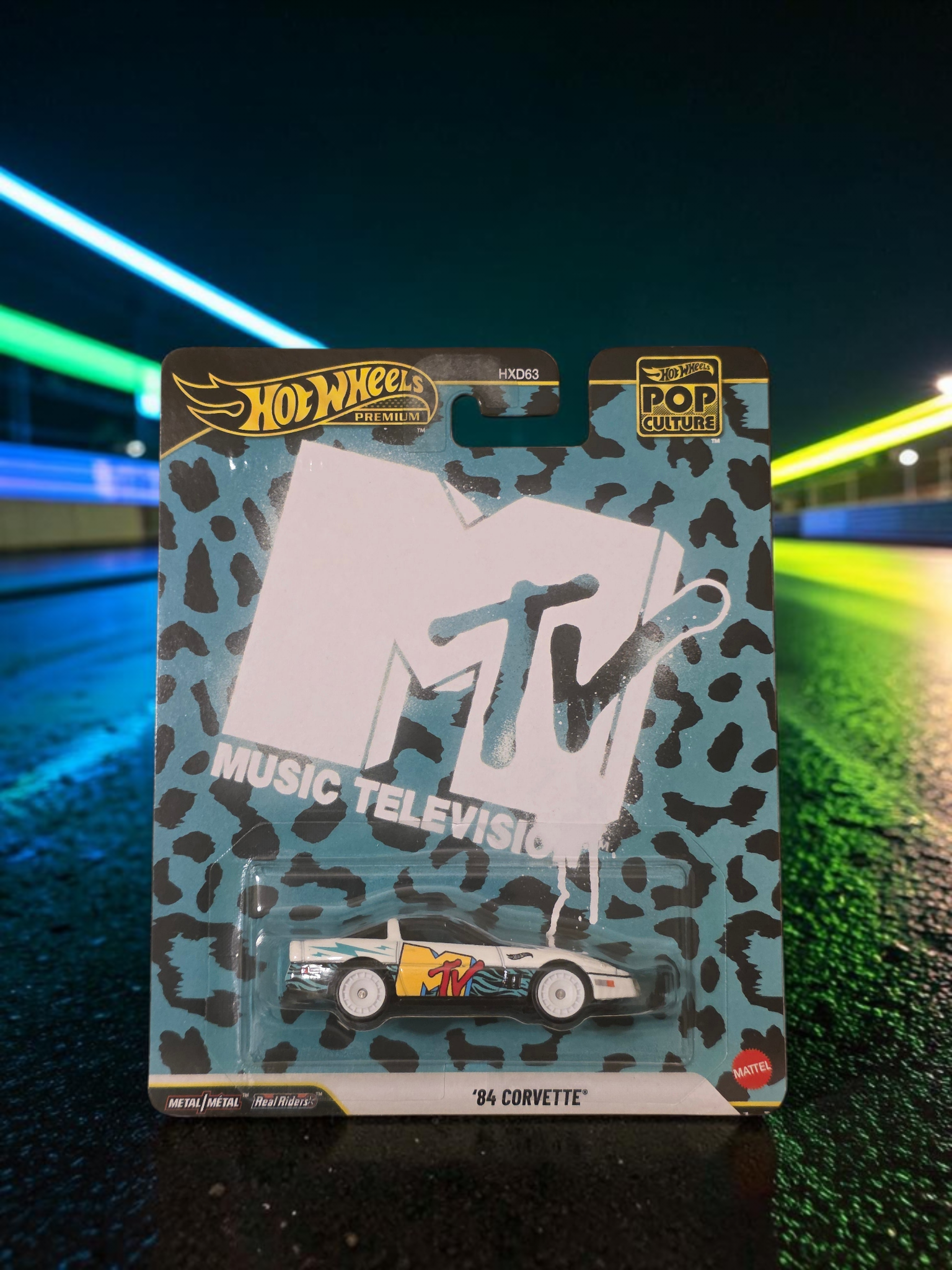 Winters & Johnson Diecast Hot Wheels Premium '84 Corvette MTV Pop Culture edition in original blister packaging