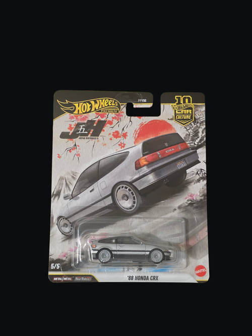 Winters & Johnson Diecast Hot Wheels 88 Honda CRX Japan Historics premium diecast car in silver with Real Riders tires