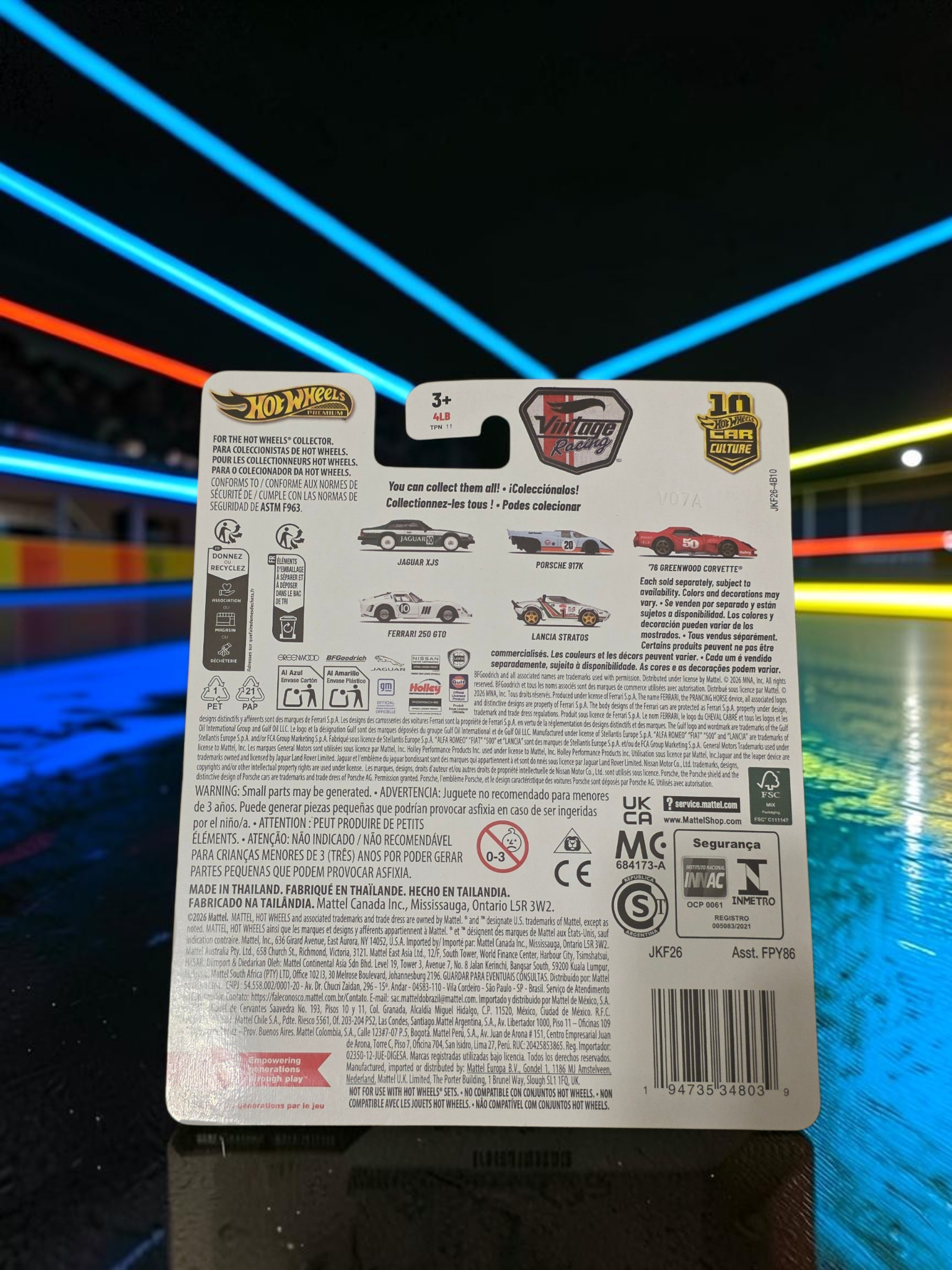 Winters & Johnson Diecast Hot Wheels Vintage Racing series packaging back featuring Lancia Stratos and other models