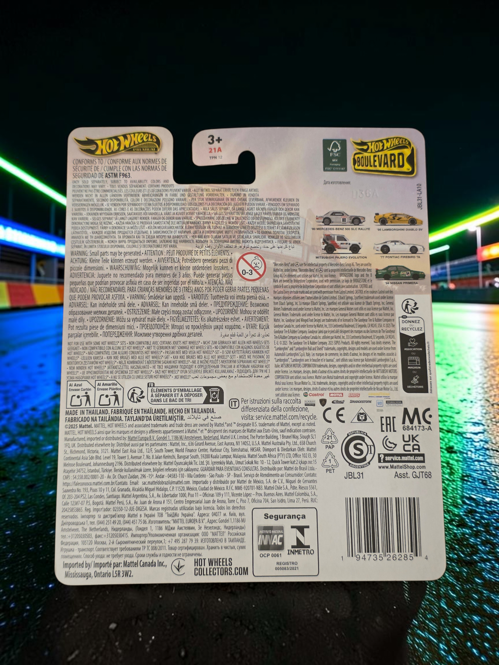 Winters & Johnson Diecast Hot Wheels Premium '94 Nissan Primera Boulevard series packaging back view