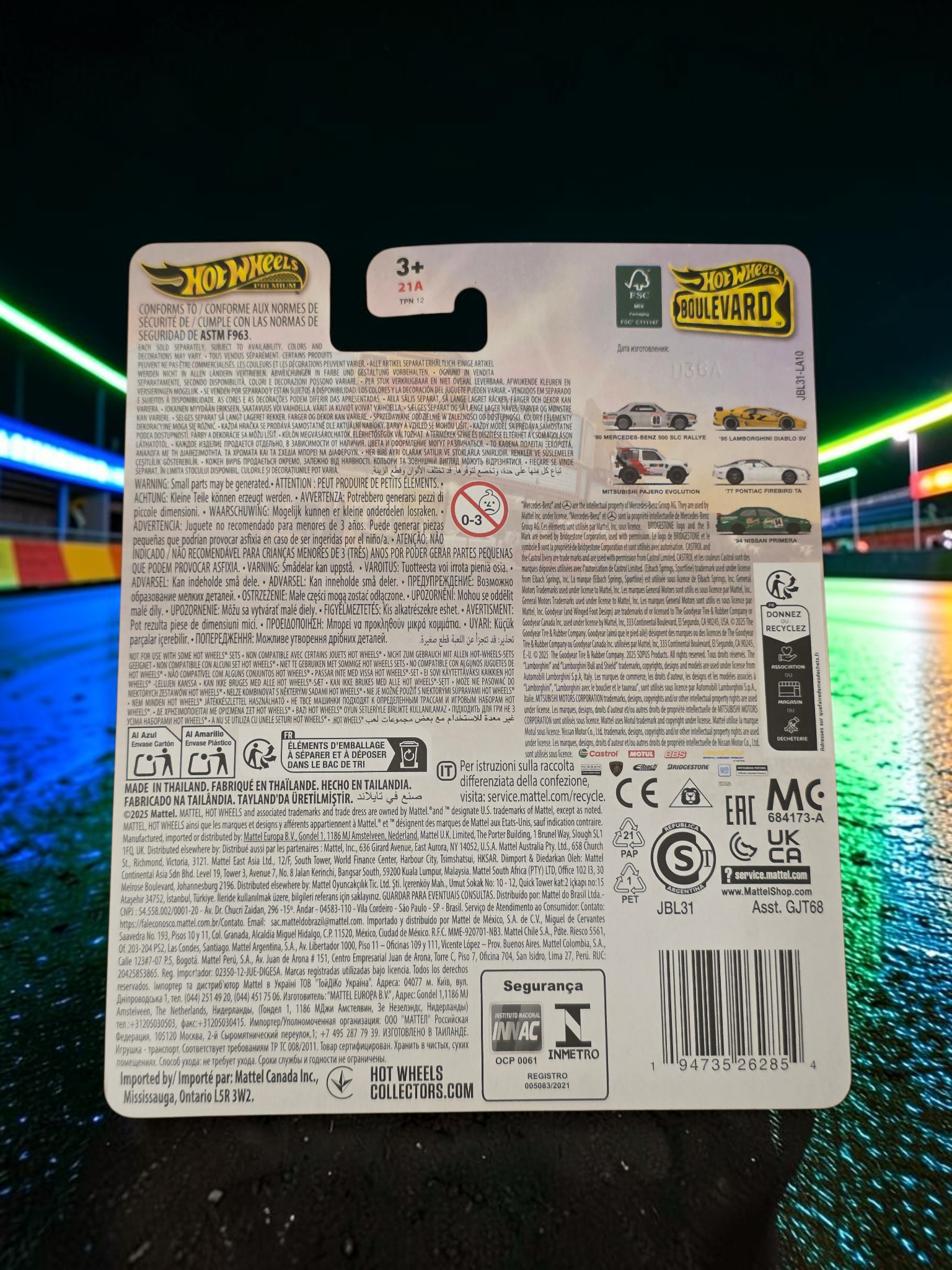 Winters & Johnson Diecast Hot Wheels Premium '94 Nissan Primera Boulevard series packaging back view