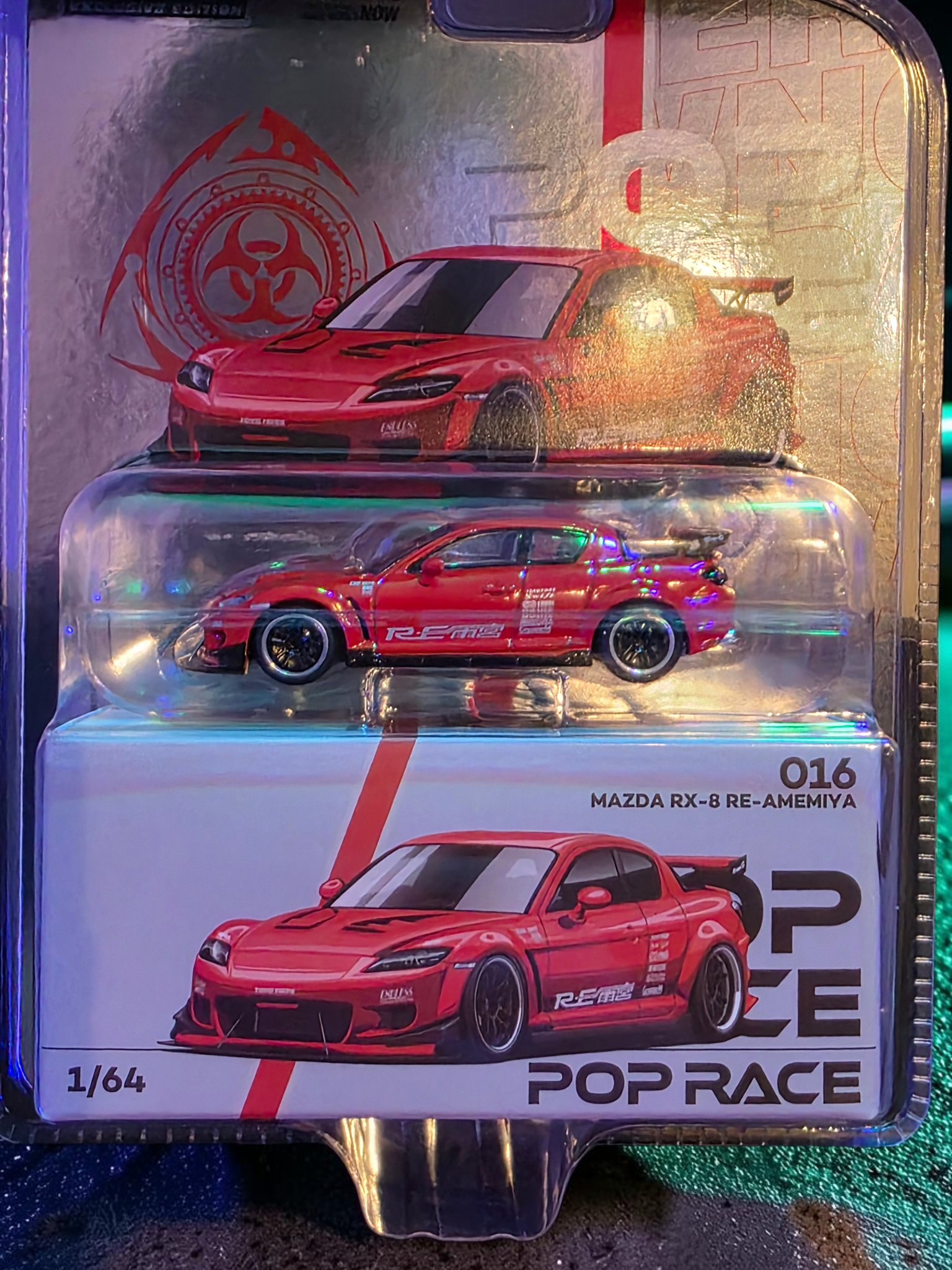 Winters & Johnson Diecast 1/64 scale red Mazda RX-8 RE-Amemiya Enigma Exclusive Edition model car in blister packaging