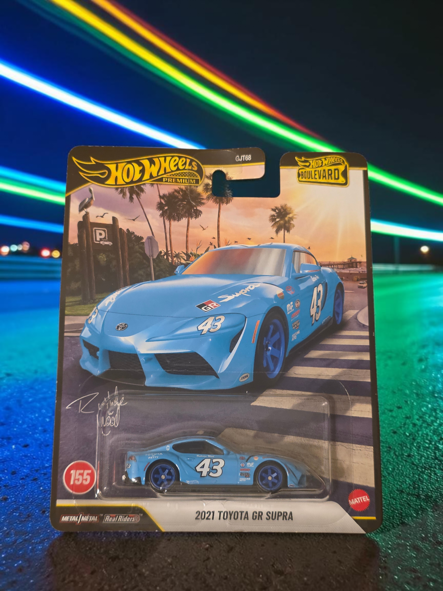 Winters & Johnson Diecast Hot Wheels Premium 2021 Toyota GR Supra Boulevard #155 in light blue with Richard Petty livery
