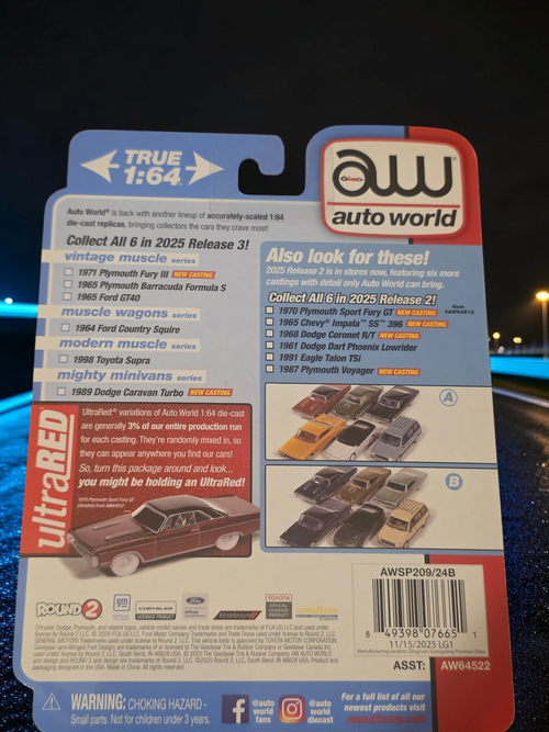 Winters & Johnson Diecast Auto World 1:64 scale 1998 Toyota Supra packaging back view with product details