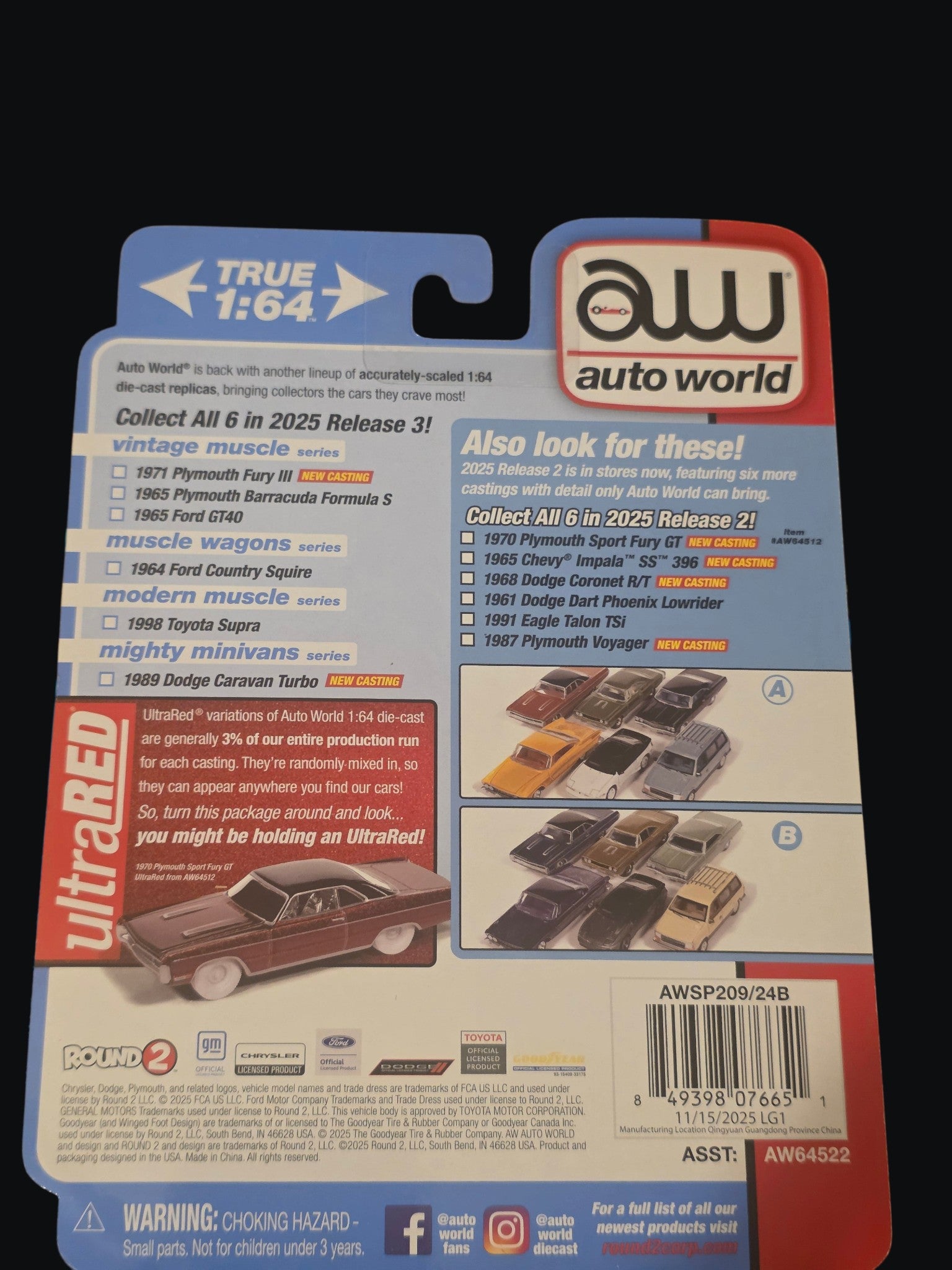 Winters & Johnson Diecast Auto World 1998 Toyota Supra 1:64 scale die-cast model packaging back view