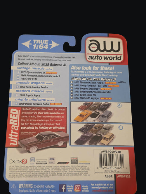 Winters & Johnson Diecast Auto World 1998 Toyota Supra 1:64 scale die-cast model packaging back view